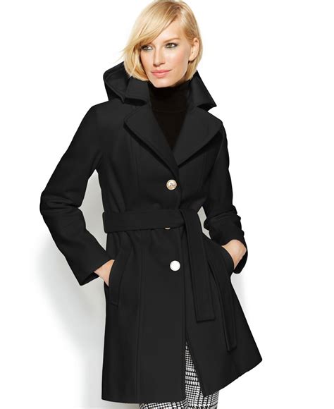 michael kors hooded belted wool blend coat|Michael Kors wool coat.